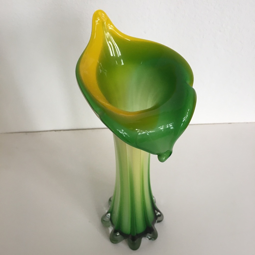 Vintage Calla Lily Vase in Trumpet Tulip style OS green yellow white MCM - Picture 2 of 6